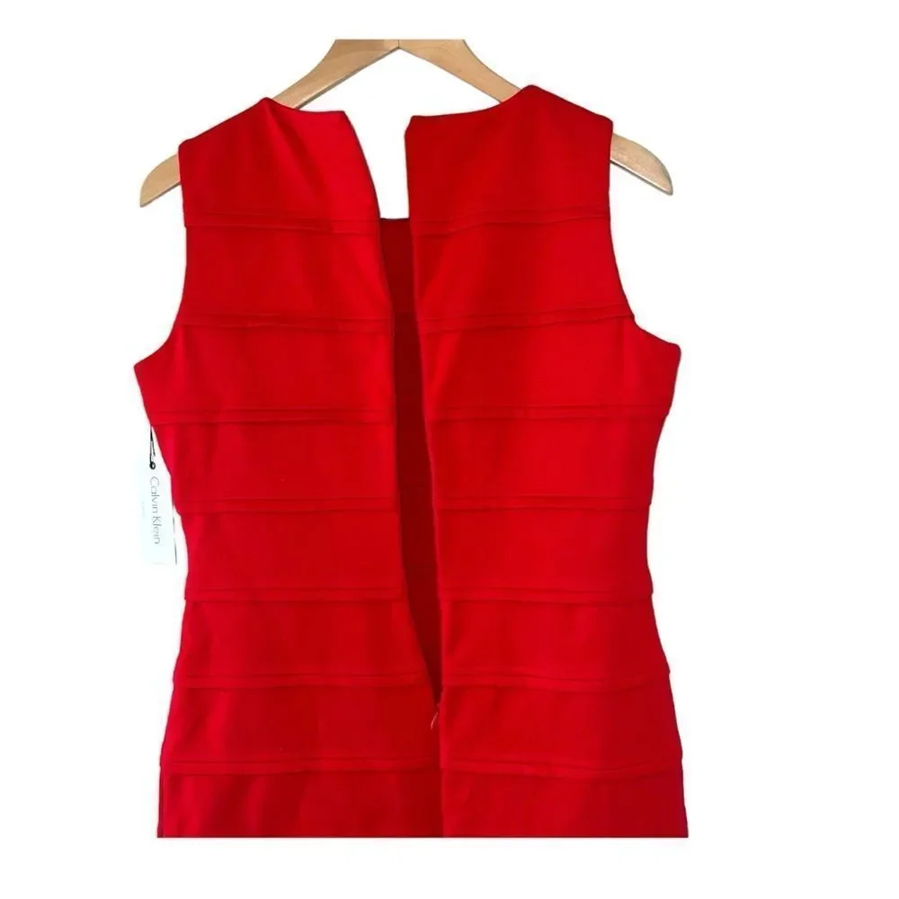 Calvin Klein red sleeveless sheath tiered zip back soft stretchy dress - Picture 6 of 11